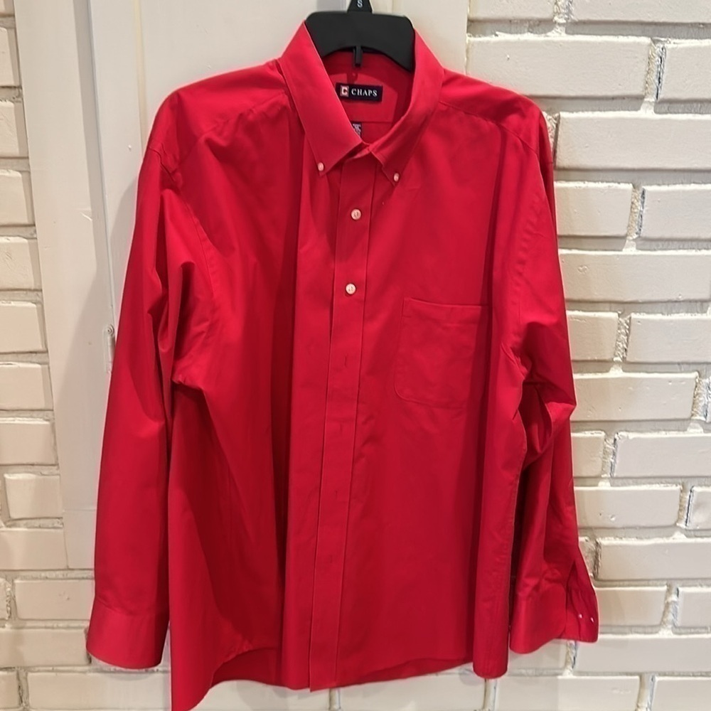 Chaps wrinkle free red button-down shirt - Picture 2 of 5